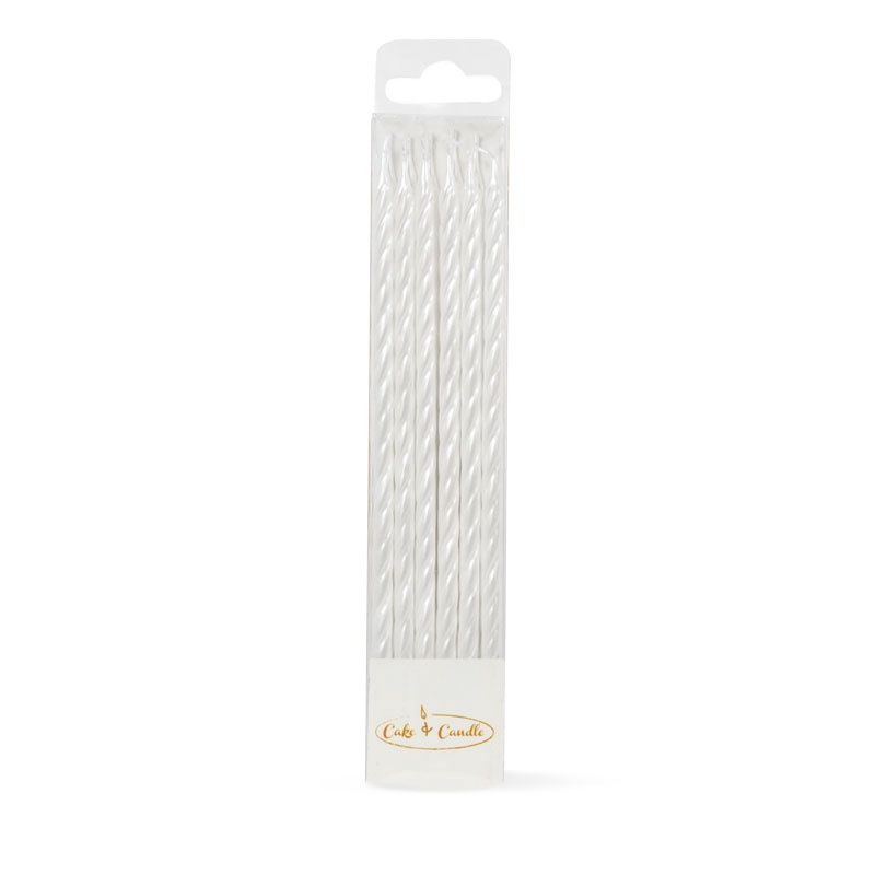 SPIRAL Cake Candles PEARLISED WHITE (Pack of 12)