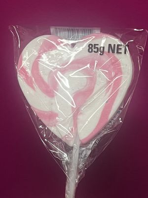 Heart pink and white swirl lollipop 85gm
