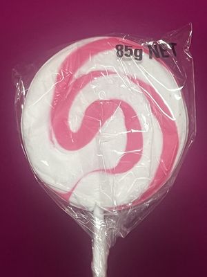 Pink and white swirl lollipop 85g