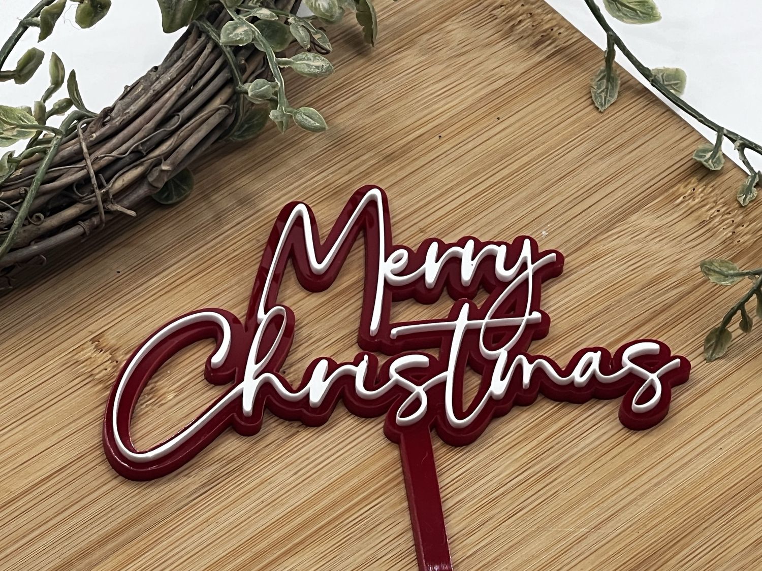 Merry Christmas red and white cake topper