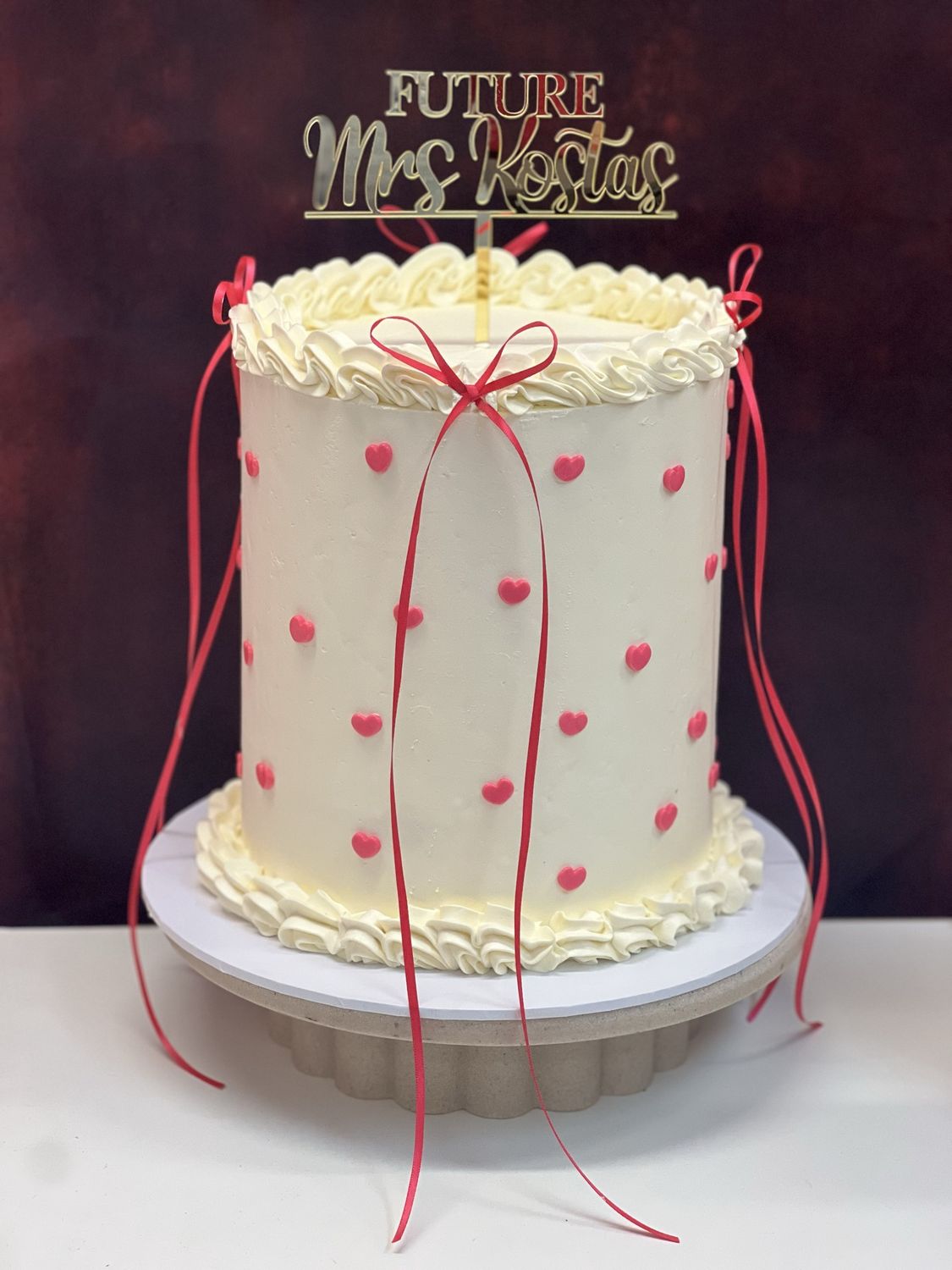 Vintage Heart Bow Cake Hot Pink