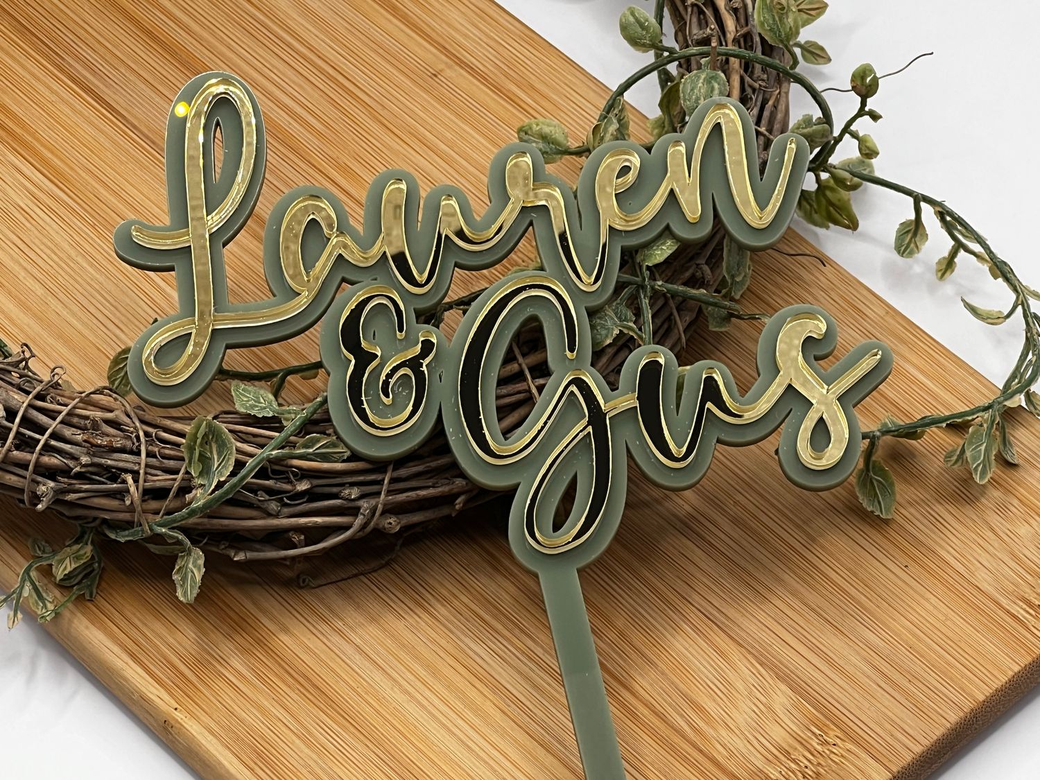 Sage green and gold mirror double topper