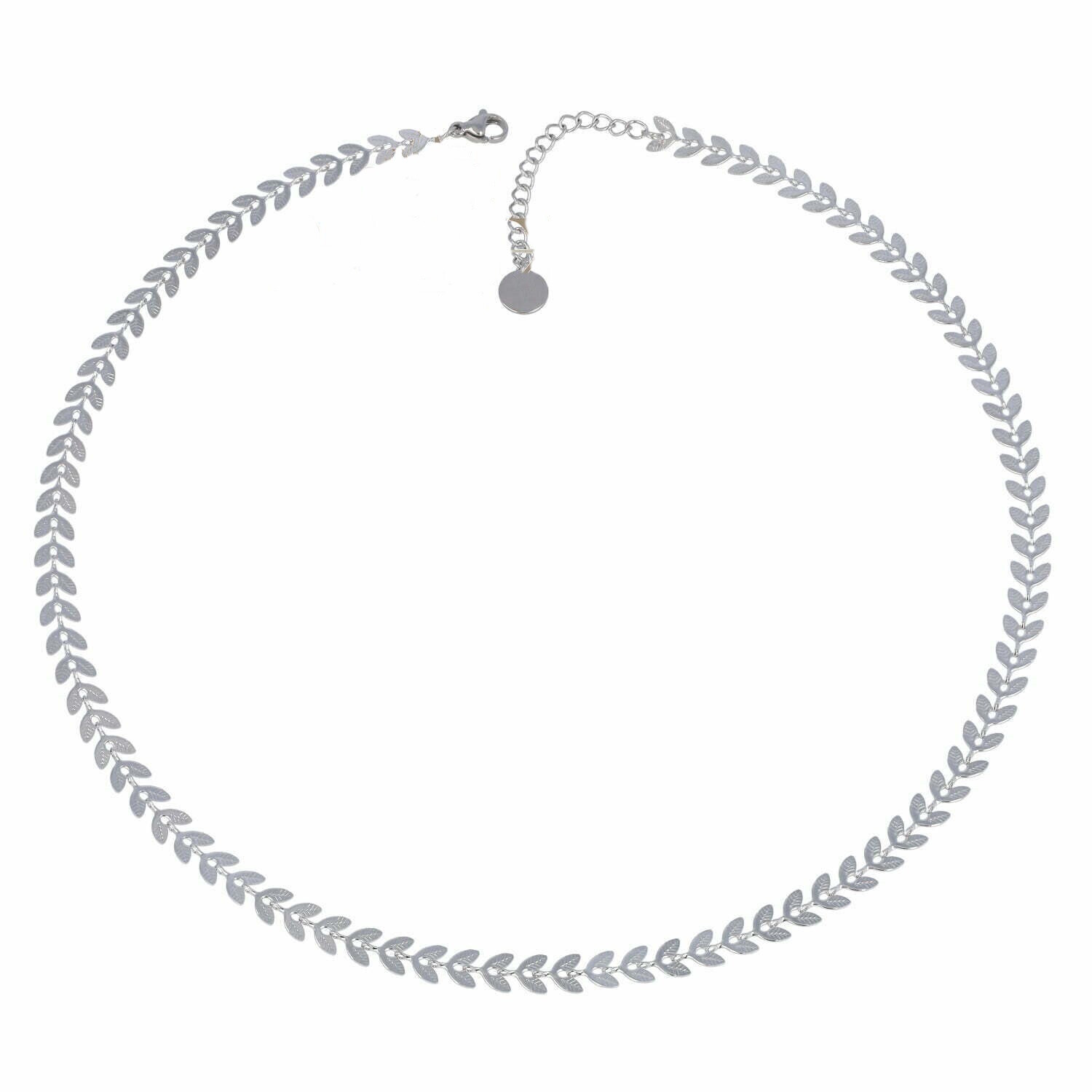 Collana girocollo in acciaio inox silver con piccole foglie colore argento