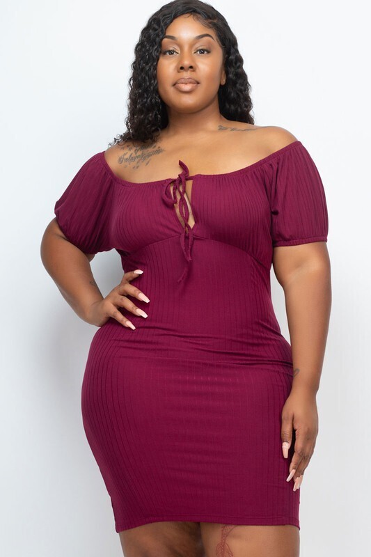 Strap tie off shoulder ribbed bodycon dress