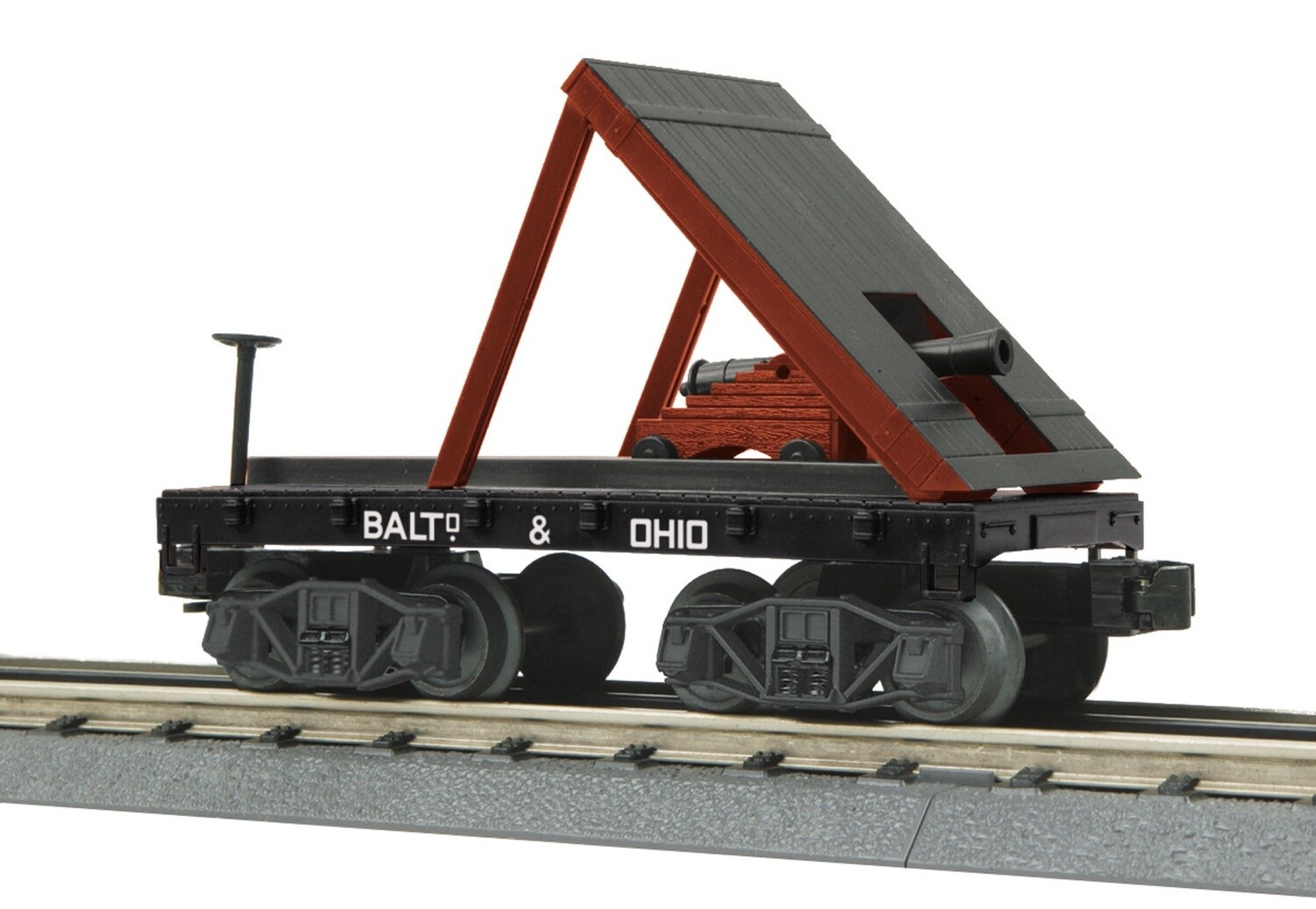 MTH30-76438 | O Gauge | RailKing Flat Car (19th Century) w/Cannon | Baltimore &amp; Ohio