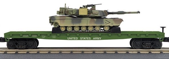 MTH30-7098 | O Gauge | RailKing Flat Car w/M1A Abrams Tank