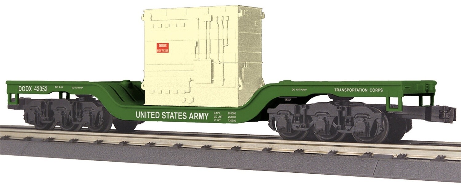 MTH30-76423 | O Gauge | RailKing Dep. Center Flat Car w/Transformer Load | US Army