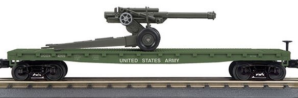 MTH30-7099 | O Gauge | RailKing  Flat Car w/105mm Howitzer