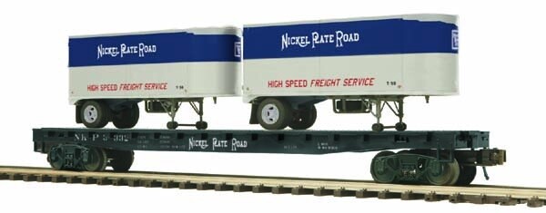 MTH20-98834 | O Gauge | Flat Car w/(2) PUP Trailers | Nickel Plate Road
