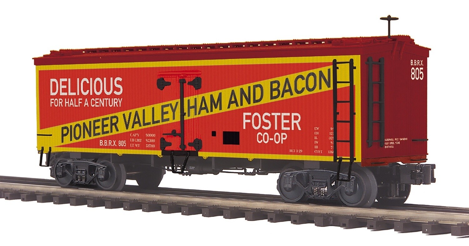 MTH20-94621 | O Gauge | Premier 36’ Woodsided Reefer Car | Pioneer Valley Ham &amp; Bacon