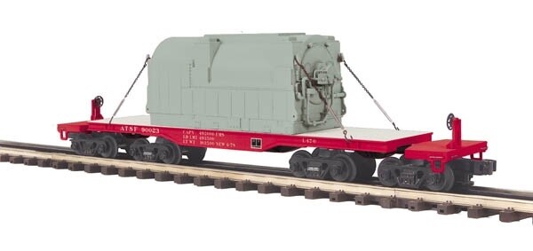 MTH20-98890 | O Gauge | 47' TTX Heavy Duty Flat Car w/Transformer | Santa Fe
