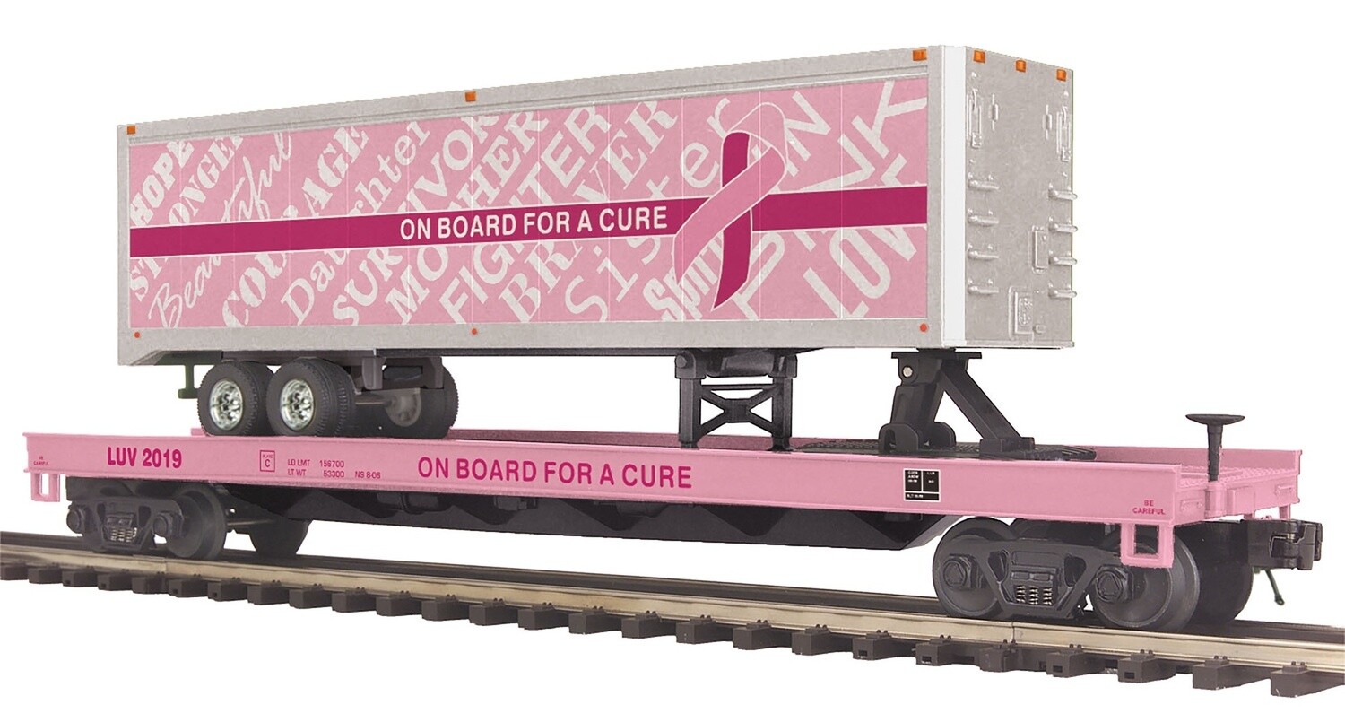 MTH20-95396 | O Gauge | Premier Flat Car w/ 40' Trailer | Cancer Awareness