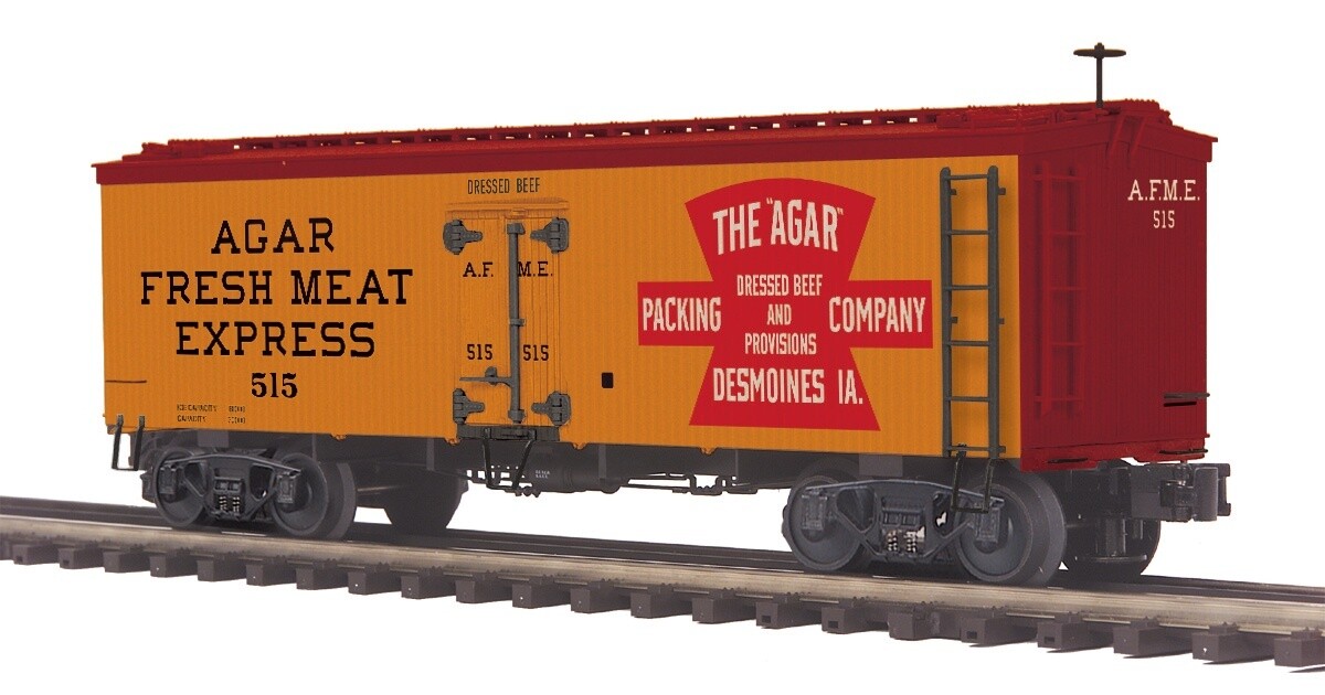 MTH20-94486 | O Gauge | Premier 36’ Woodsided Reefer Car | Agar Packing Co.