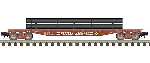ATLS2002011 | O Gauge | 52'6" Flatcar with Load - 3-Rail | Western Maryland (Boxcar Red, white)