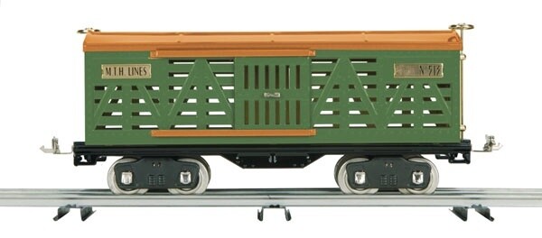 MTH10-2130 | STD Gauge | 500 Series Std. Gauge Cattle Car | Olive Green w/Orange Roof (Brass Trim) No. 513