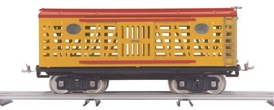 MTH10-2102 | STD Gauge | 200 Series Std. Gauge Cattle Car | Yellow &amp; Red w/Nickel