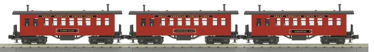 MTH30-6436 | O Gauge | RailKing 3-Car Overton Passenger Coach Set |  Great American Circus
