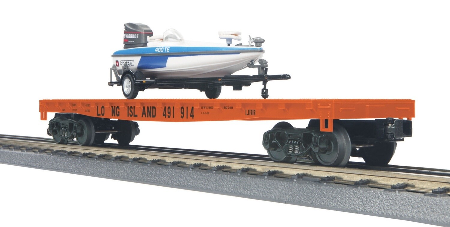 MTH30-76538 | O Gauge | RailKing 50' Flat Car w/(1) Fishing Boat | Long Island