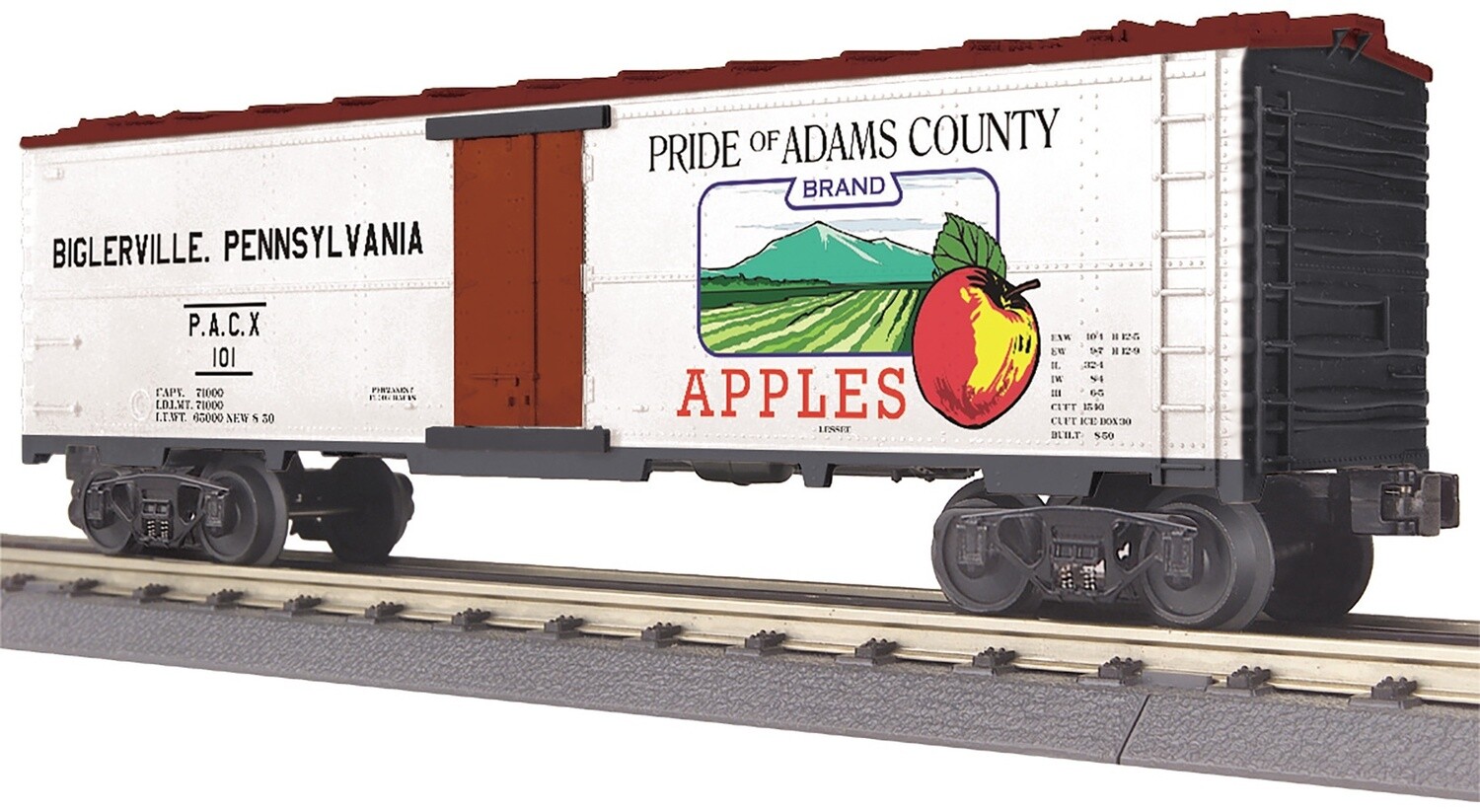 MTH30-78228 | O Gauge |  RailKing Modern Reefer Car | Adam’s County Apples