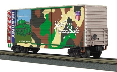 MTH30-74928 | O Gauge | RailKing 40’ High Cube Box Car | Union Pacific (Army - Spirit of Union Pacific)