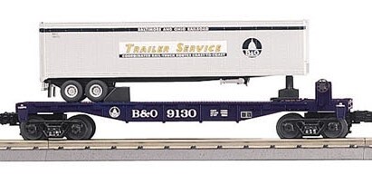 MTH30-7010 | RailKing Flat w/ Trailer | Baltimore &amp; Ohio