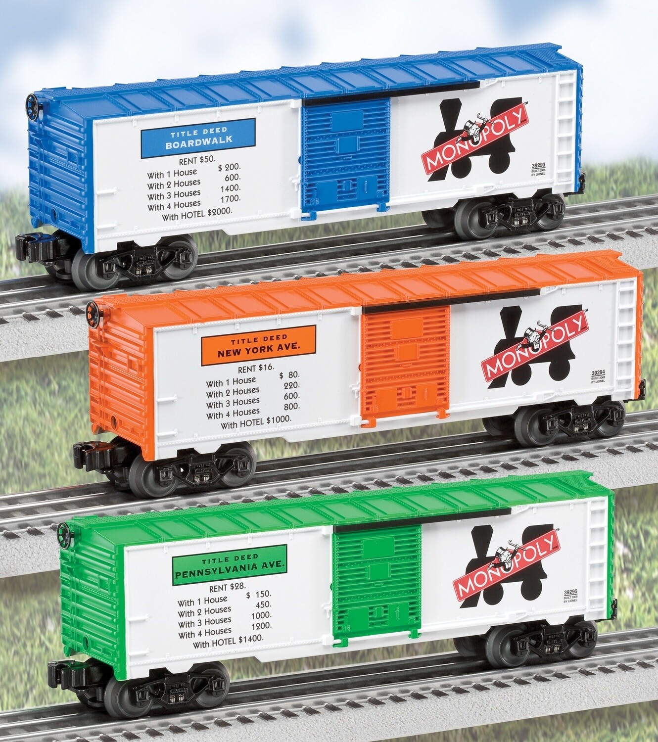 39292 | O Gauge | MONOPOLY BOXCAR 3-PACK #1