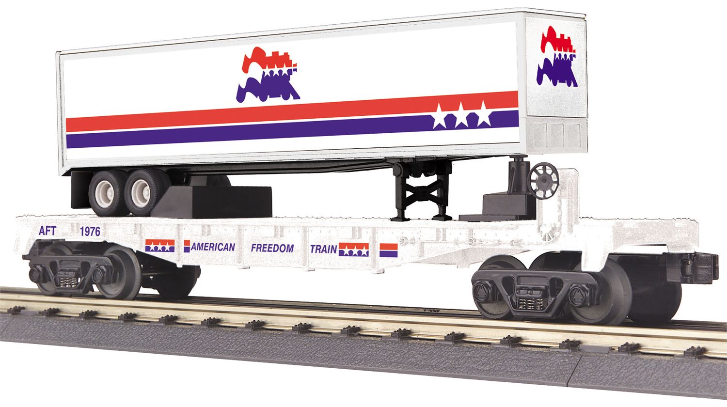 MTH30-76782 | O Gauge | RailKing Flat Car w/40' Trailer | American Freedom