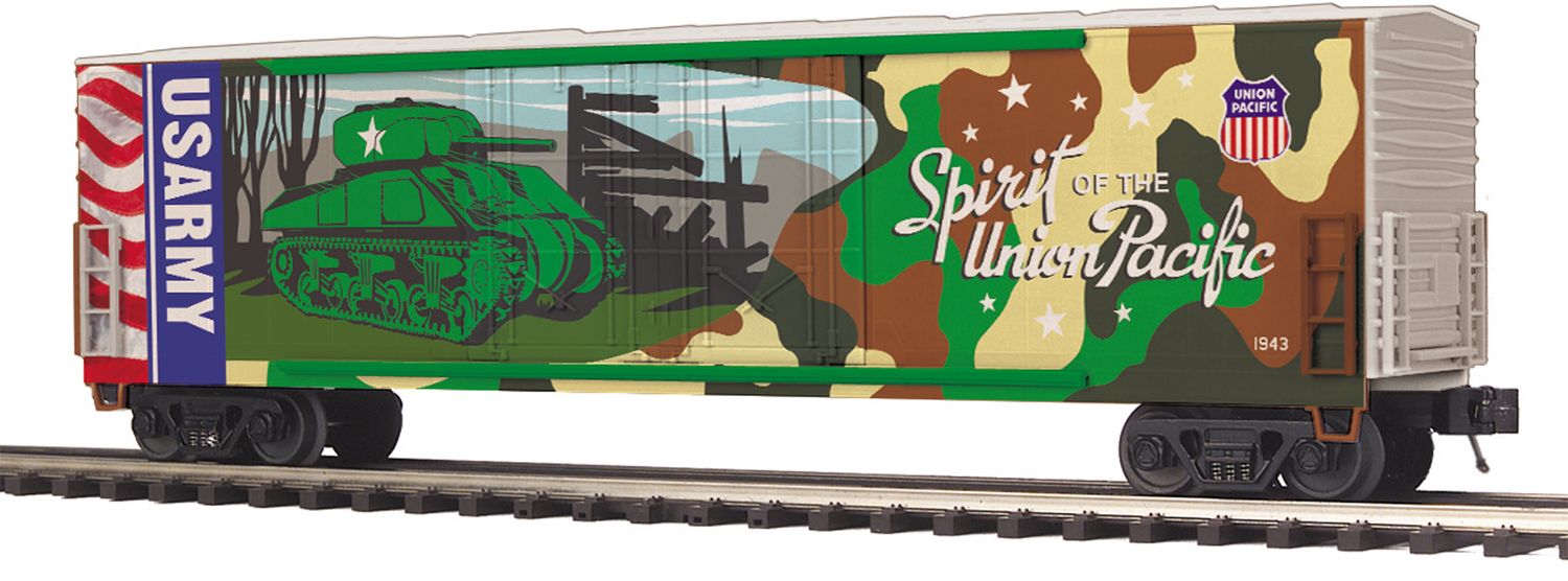 MTH20-93757 | O Gauge | Premier 50’ Dbl. Door Plugged Boxcar | Union Pacific (Army - Spirit of Union Pacific)