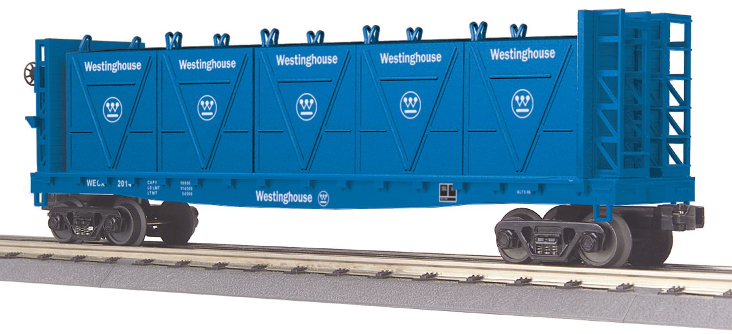 MTH30-76567 | O Gauge | RailKing Flat Car - w/Bulkheads &amp; LCL Containers | Westinghouse