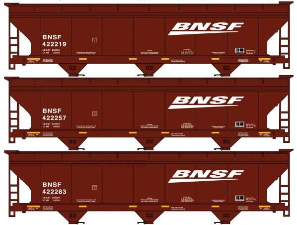 ACU8177 - HO - BNSF 3-Bay Covered Hopper 3-Pack