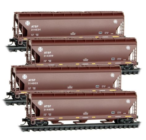 489-98300237 - N - ATSF 3-Bay Covered Hopper (4-Pack)