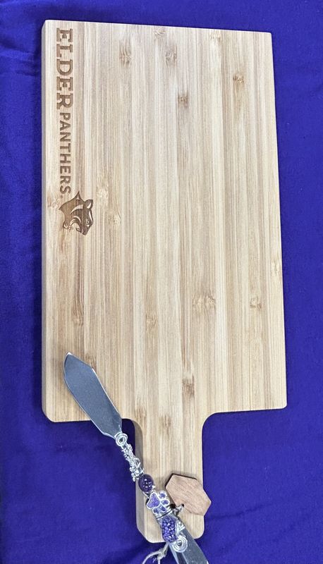 RUSTIC WOOD BOARD WITH HANDLE AND KNIFE