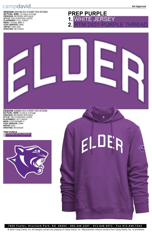 CAMP DAVID PURPLE  HOOD  RAW EDGE LETTERING