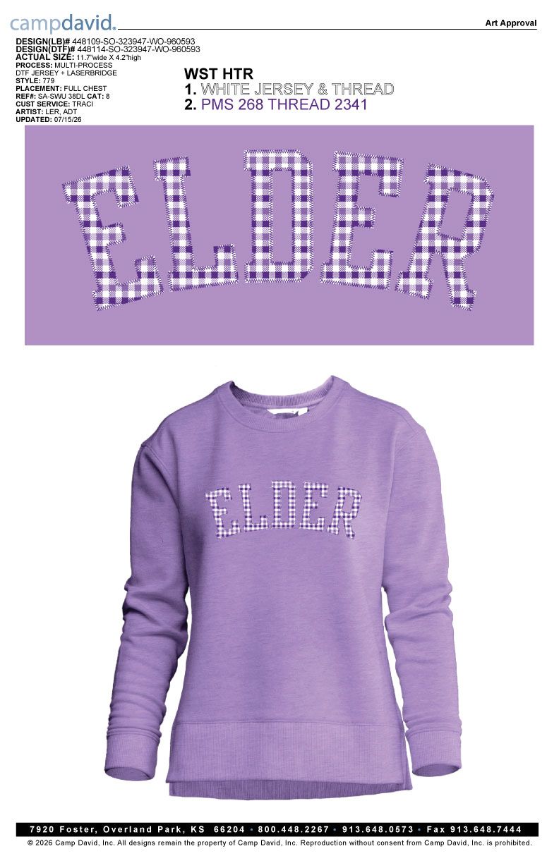 WOS CAMP DAVID LAVENDER CREW EMBROIDERED 26/27