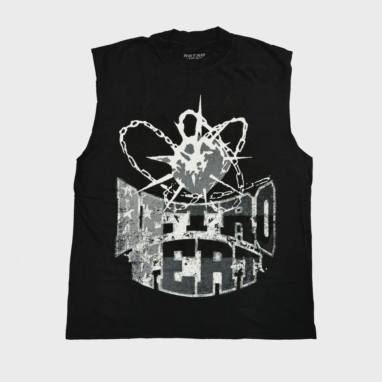 Retrovert Destruction Spike Cut Off Tee Black White