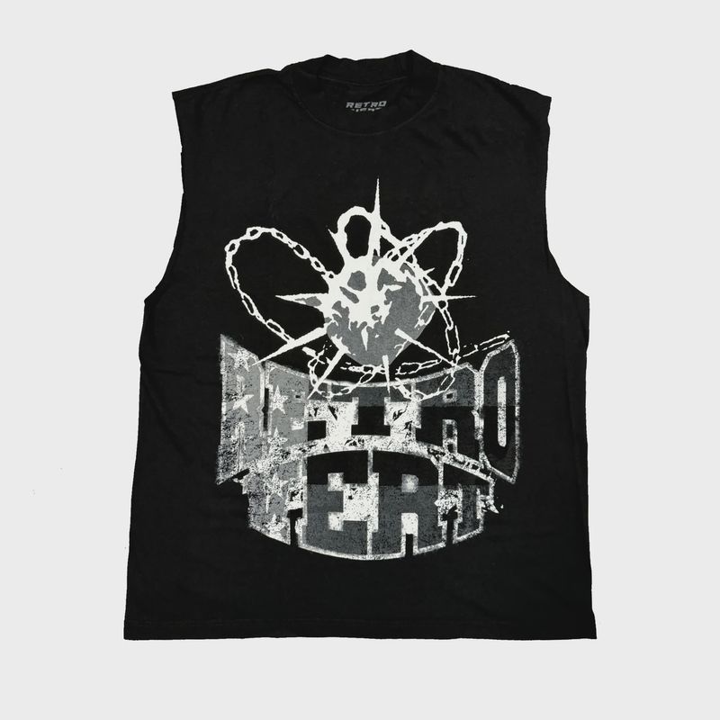 Retrovert Destruction Spike Cut Off Tee Black White
