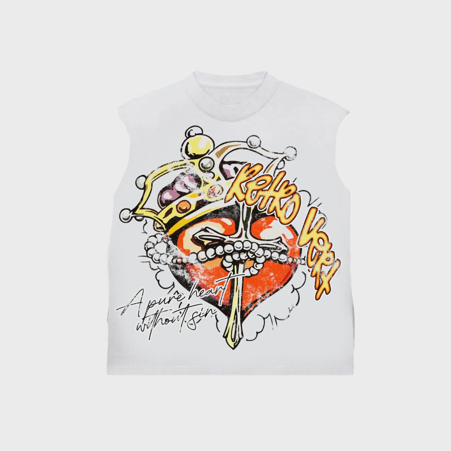 Retrovert Heart Cross Cut Off Tee White