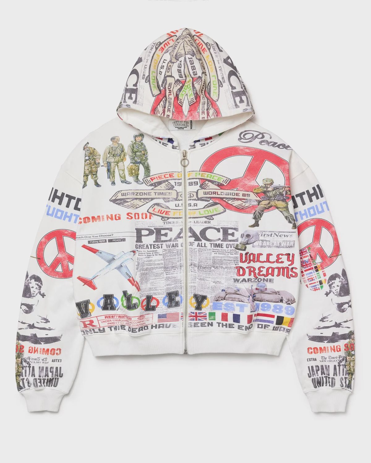 Vale Peace Zip Up Hoodie White