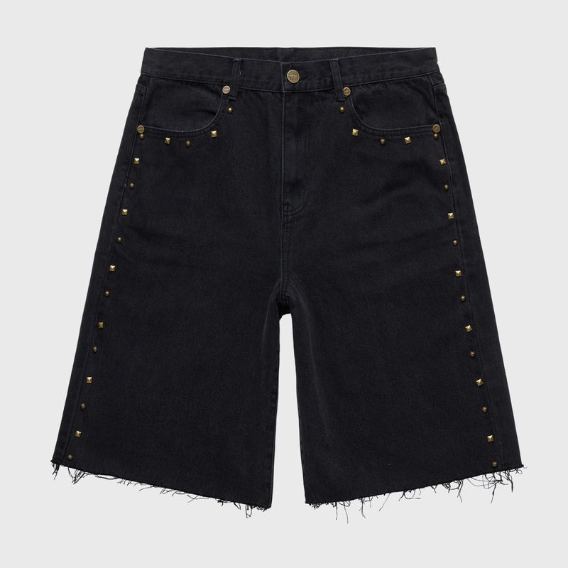 Homme Femme Studded Denim Shorts Black