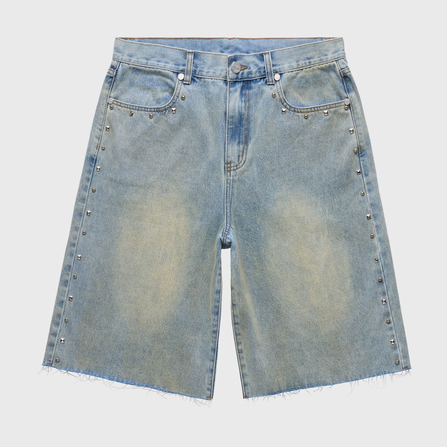 Homme Femme Studded Denim Shorts Blue Stone Wash