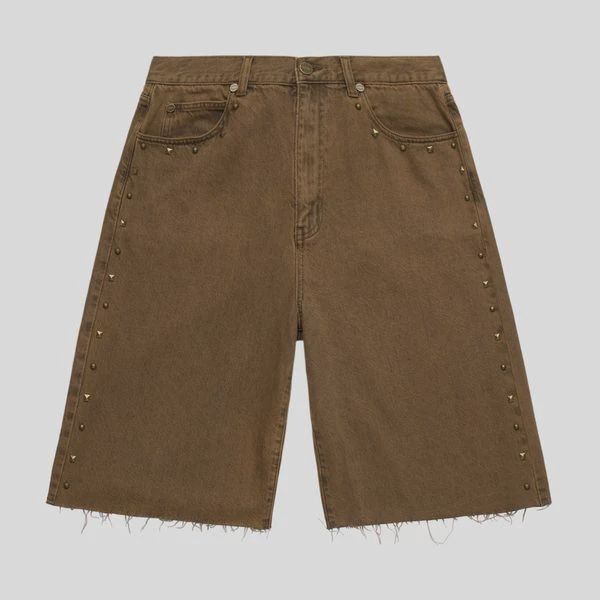 Homme Femme Studded Denim Shorts Brown
