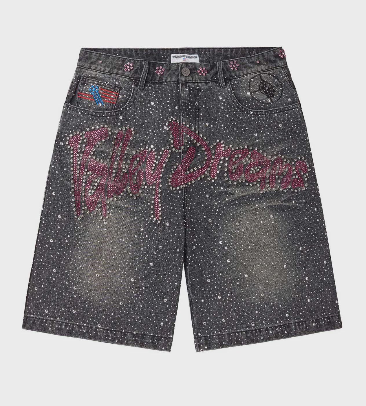 Vale Valley Iced Out Rhinestone Shorts Black