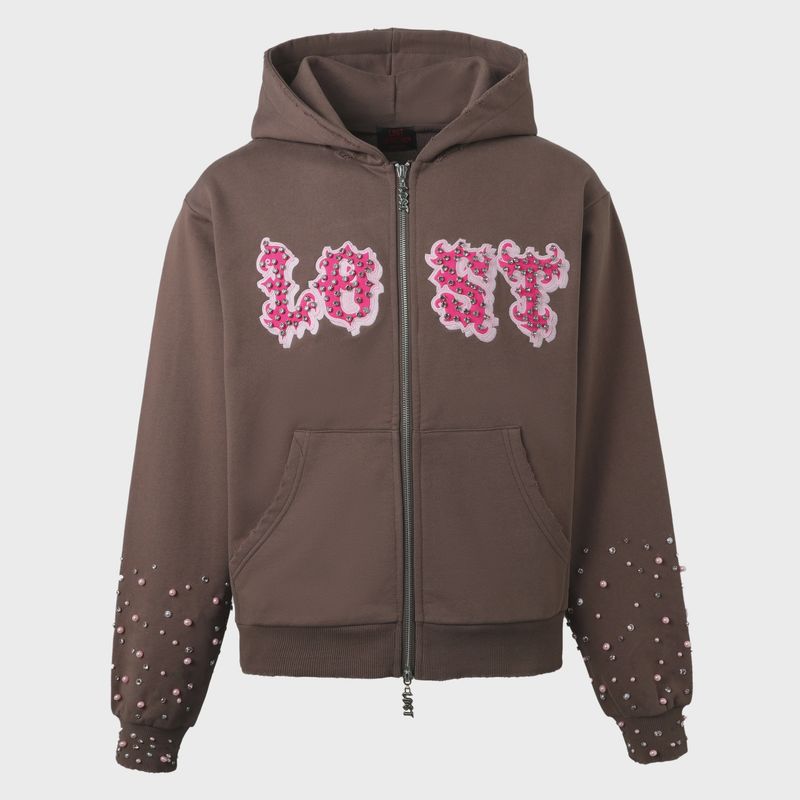 Lost Intricacy Patch Zip Up Brown