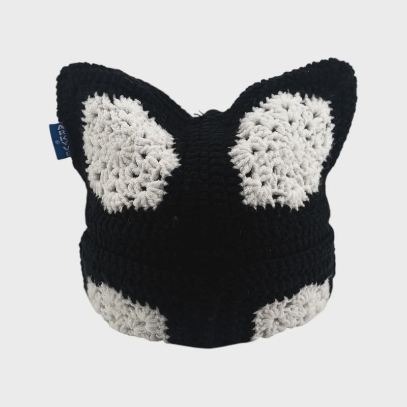 Arkyve Black Snowflake Crochet Cat Hat