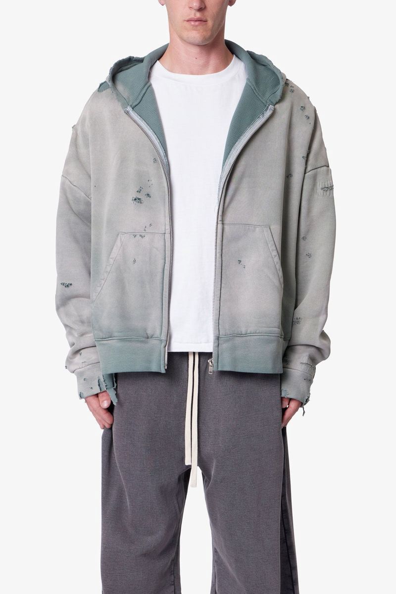 MNML Distressed Thermal Lined Hoodie - Green