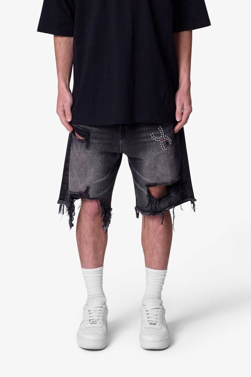 MNML Distressed Spider Denim Shorts