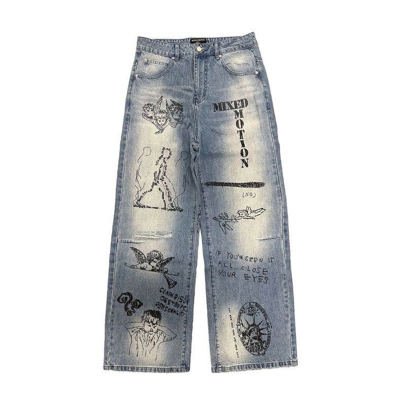 Mixed Emotion Blue Canvas Denim Jeans