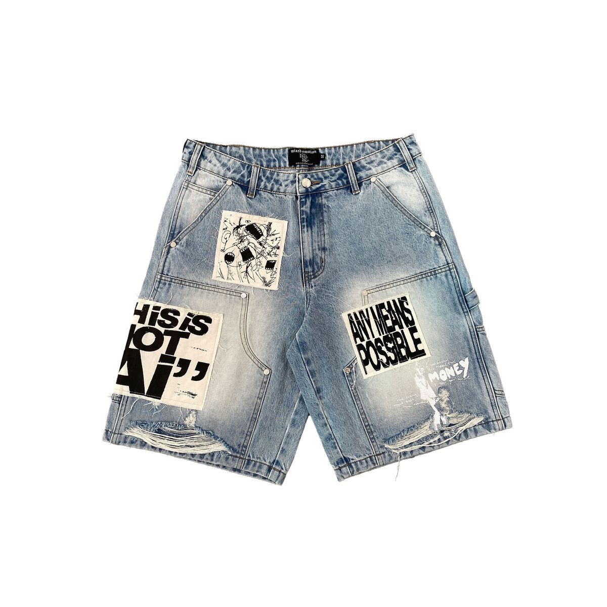 Mixed Emotion Blue Ai Denim Shorts