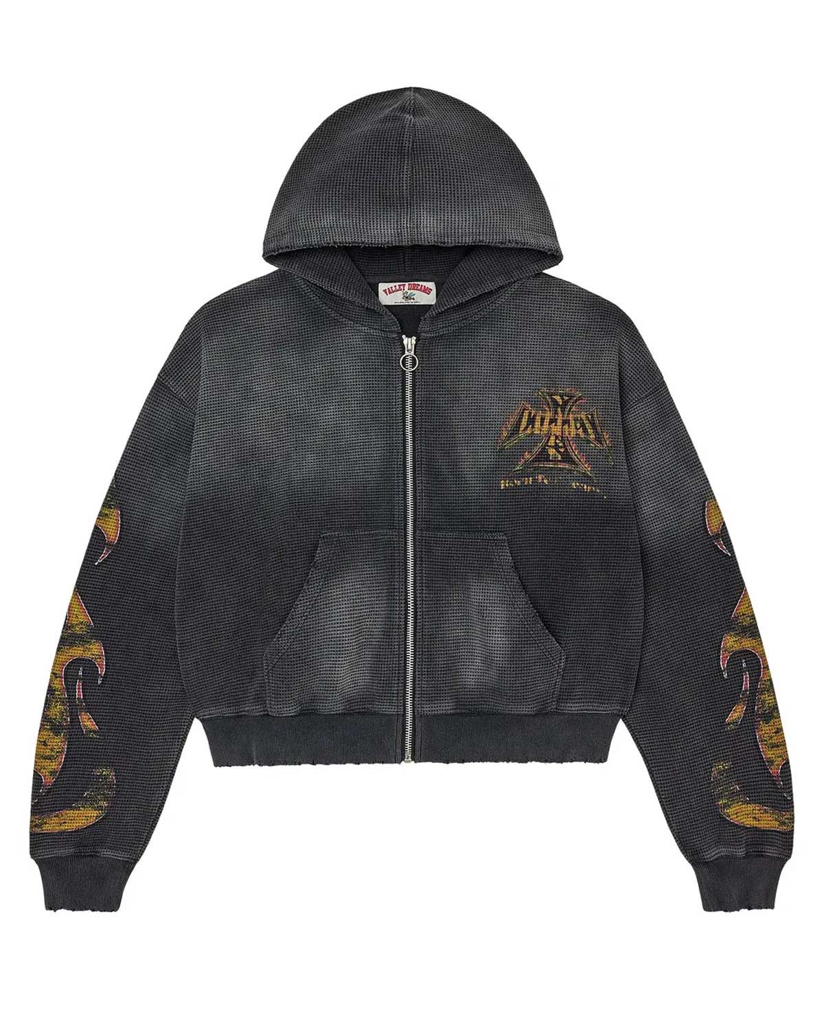 VALE FOREVER REBORN WAFFLE ZIP UP HOODIE BLACK