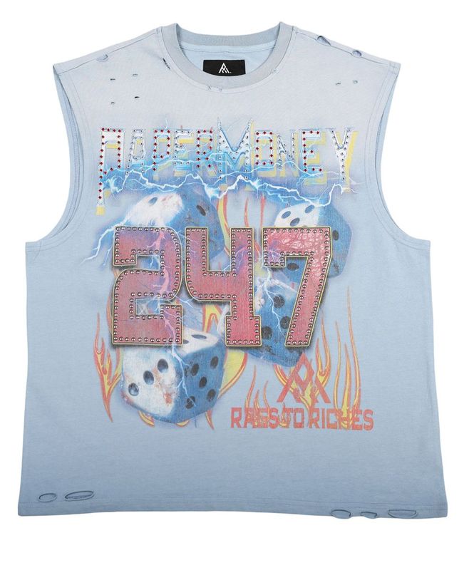 Paper Money Rolling Dice Sleeveless Blue